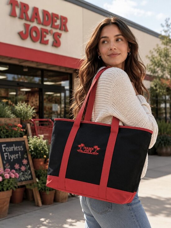 Trader Joe's Handbags - Trader Joe's Insulated Cooler Tote Bag XL Black Red Zipper Grocery Beach Picnic